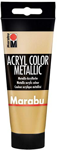 Marabu 12010050084 - Acryl Color gold 100 ml, cremige Acrylfarbe auf Wasserbasis, schnell trocknend, lichtecht, wasserfest, zum Auftragen mit Pinsel und Schwamm auf Leinwand, Papier und Holz