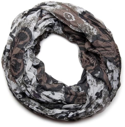 styleBREAKER Bufanda tubular con estampado floral colorido, ligera y suave en viscosa, para mujer, diseño de moda con patrón floral, bufanda de verano transpirable, Gris