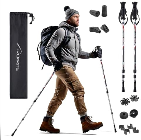 Trekrite Telescopic Power Walking/Hiking/Trekking Poles/Sticks - Active Anti Shock Unisex with Accessories (2pc / pair/set) - UK Based Company