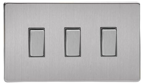 Varilight Triple Rocker Light Switch 2-Way Twin Plate - Screwless Brushed Steel With Brushed Steel Rockers, XDS93S
