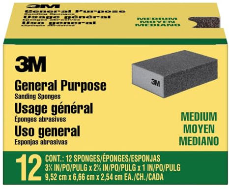 3M Sanding Sponge, 3 3/4 in x 2 5/8 in, Medium, 12-Pack