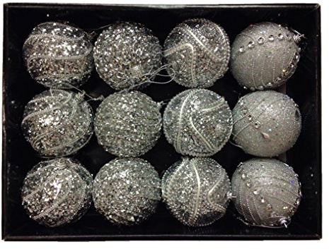 Snow White Branded Pack of 12 Deluxe Silver 8cm Christmas Tree Baubles