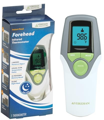 Veridian Healthcare Infrared Thermometer | Forehead Measurements | 1-Second Readout | Hygienic Non-Contact | Whole Family Care | 3-Year Warranty