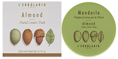L'Erbolario Crema Mani, Impaccocrema per le Mani Mandorla, Trattamento Nutriente e Restitutivo per Pelli Sensibli, Include Guanti di Cotone, Formato 200ml