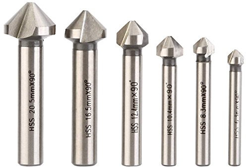 Countersink Drill Bits 6 PCS, MALAYAS HSS 6542 Countersink Drill Bit Set 90 Degrees, Titanium Chamfer Cutter Drill Bits for Wood Steel Aluminum, Metal, Machine Tools 6.3/8.3/10.4/12.4/16.5/20.5mm