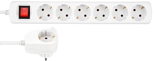 REV Steckdosenleiste PowerSplit - Mehrfachsteckdose 7fach (6+1), mit Schalter zum Stromsparen, 3500W, 2m, weiß