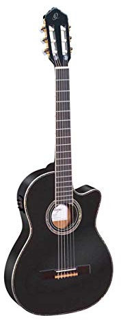 Ortega Guitars Konzert Gitarre Elektro-Akustisch – 4/4, Slim Neck, Thinline Body – Family Series Pro – Inklusive Gig Bag – Massive Engelmann Fichte, Mahagoni, Schwarz (RCE145BK)