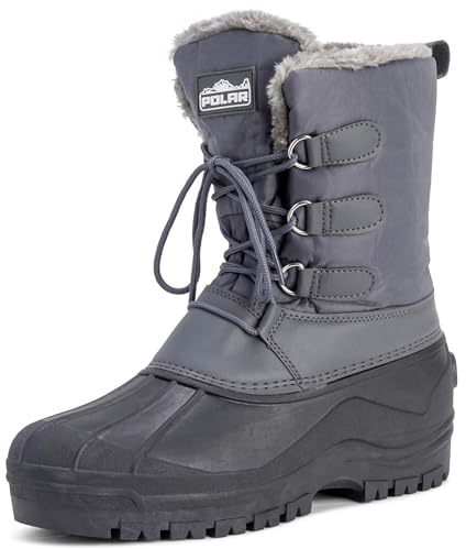 POLAR Mens Lace Up Walking Muck Short Hiking Snow Duck Thermal Boots - Gray - US10/EU43 - YC0338