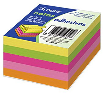 DOHE -Würfel mit wieder abziehbaren Haftnotizen. Neonfarben. Würfel mit 250 Blatt. Papiergewicht 75 g. Ideal für Büro und Schule.