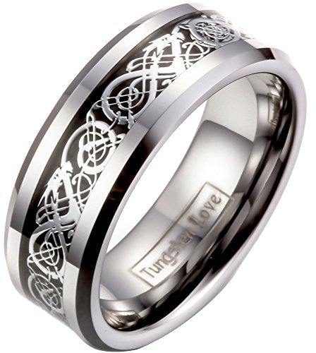 JewelryWe 8 mm keltisk drake inlägg, volframkarbid, ring, herr, jubileum/förlovning/bröllop, band