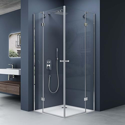 Sogood Eck-Duschkabine Eckdusche Rav01K 80x100x190cm Glasdusche inkl. 4cm flacher Duschtasse in Weiß ESG-Sicherheitsglas Klarglas inkl. Easy-Clean-Beschichtung und DIN-Anschlüssen