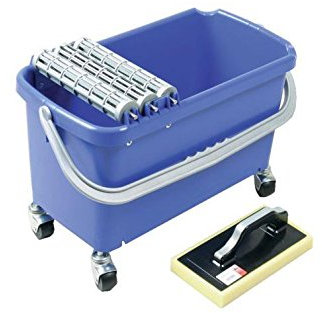 Waschsystem MAXIMO Profi SET 3 23 l Metallachsen mit 3 Waschwalzen, 4 Lenkräder, 1 Hydro-Rasterschwammbrett Flieseneimer Fliesenreinigung Fliesen-Waschset Wascheimer Fliesenwascheimer