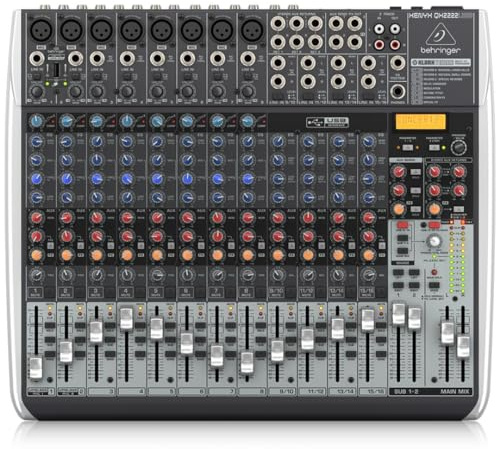 Behringer Xenyx QX2222USB Premium 22-Input 2/2-Bus Mixer mit Xenyx Mic Preamps und Kompressoren, KLARK TEKNIK Multi-FX Prozessor, Wireless Option