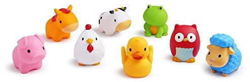Munchkin Floating Farm Animal Themed Rubber Bath Squirt Toys for Baby, Pack of 8