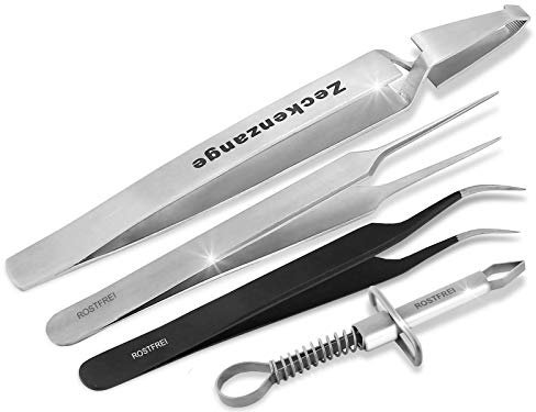 Zeckenzange Zecken-Pinzette Set Edelstahl Zecken-Entferner Set Spitzpinzetten für Hunde, Katzen und weitere Haustiere