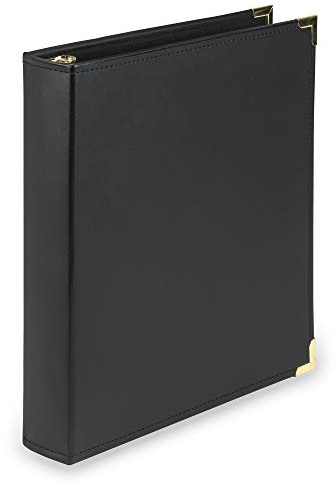 Samsill Classic Collection - Raccoglitore in pelle a 3 anelli, 3,8 cm (contiene 325 fogli), anello rotondo in ottone, nero