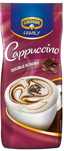 KRÜGER Family Cappuccino Double Schoko, aromatisiertes Getränkepulver mit löslichem Bohnenkaffee, koffeinhaltig, Instant, 500 g Beutel