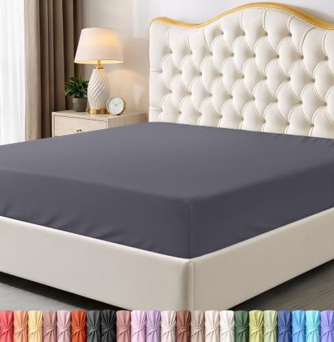 Utopia Bedding King dra-på-lakan – bottenlakan – djup ficka – mjuk mikrofiber – krympnings- och blekningsbeständig – enkel skötsel – endast 1 dra-på-lakan (grå)