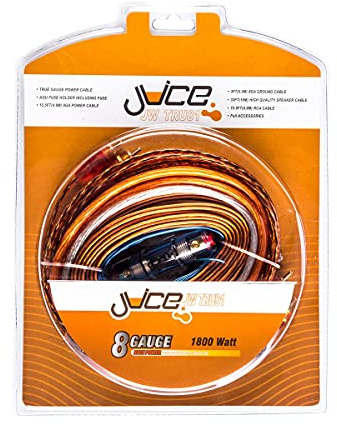 Juice Car Audio JWTRU81 1800W 8 Gauge Amplifier Wiring Kit, With Speaker, Power, RCA, Ground and Connection Cables