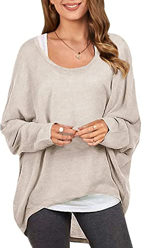 ZANZEA Mujeres Sexy Suelto Sólido Irregular Manga Larga Baggy Jumper Casual Tops Blusa Camiseta 01-Beige XL