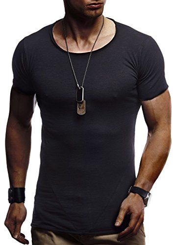 Leif Nelson Camiseta para Hombre con Cuello Redondo LN-6281 Negro Small