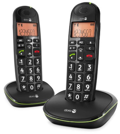 Doro PhoneEasy 100w Téléphone sans Fil DECT pour Seniors avec Grandes Touches et Son Amplifié (Noir X 2) [Version Française]