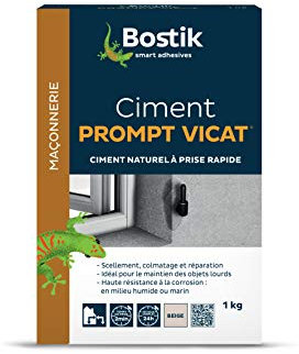 Bostik - Ciment Prompt Vicat - Mortier de Finition - Scellement, Colmatage et Réparation - Sol Et Mur- Intérieur & Extérieur- Boîte de 1Kg - Beige