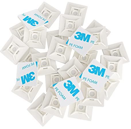 intervisio Juego Clips Adhesivos para Bridas de Cable 28 mm x 28mm, Soportes para las Brida de Plastico, Blanco, 100 Piezas