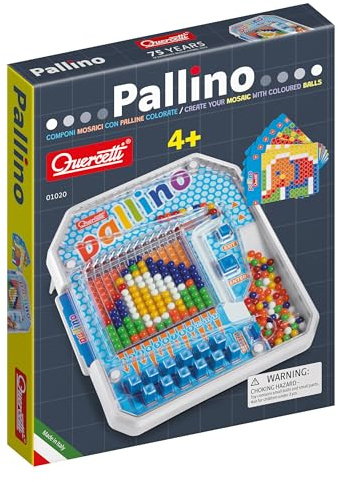 Quercetti Pallino, Giochi educativi 4 anni fino ad 8, Gioco con 6 Tessere Mosaico Bambini con Palline Colorate, Stimola Logica e Coordinazione, Giochi da Tavolo Bambini, Regalo Bambina 5 Anni