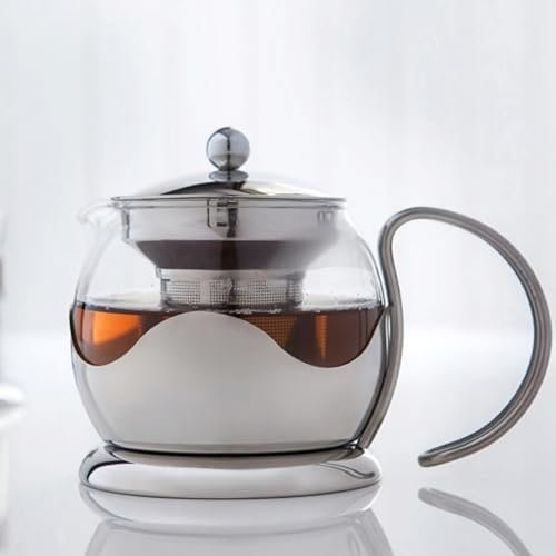Sabichi 750ml Glass Teapot with Infuser - Stainless Steel Infuser and Holder, Dishwasher Safe - Easy to Use Borosilicate Glass Tea Pot with Infuser for Loose Tea