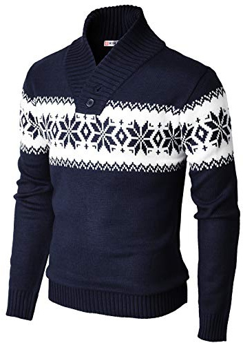 H2H Mens Casual Slim Fit Shawl Collar Pullover Sweater with Snowflake Pattern Navy US S/Asia M (KMOSWL0102)