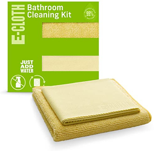 E-Cloth Bathroom Microfibre Cleaning Pack, Absorbent and Polishing Bathroom Cleaner for a Spotless Shine Bathroom Counters and Bath Tubs, Washable and Reusable, 100 Wash Promise, 2 Cloth Set