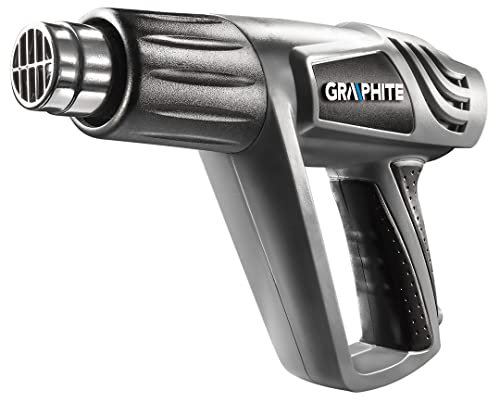 GRAPHITE Heißluftpistole 2000W Set, Temperaturregelung 25℃- 600℃ Heissluftgebläse mit Zubehör in Koffer, Elektrische Heißluftfön zum Entlacken, Löten und Schrumpfen, 3m Kabel, zusätzliche Düsen