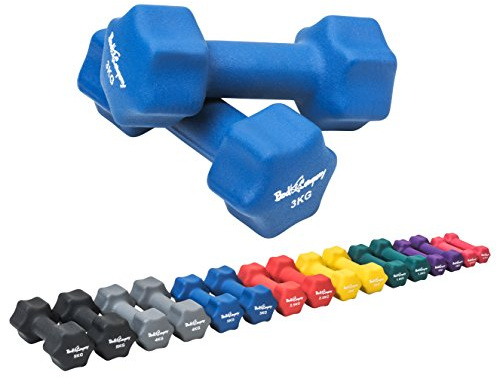 Bad Company Haltères néoprène 2 x 3 kg bleu - Petit haltère caoutchouté pour fitness gymnastique aérobic à domicile - Haltères courts Home Gym pour femmes hommes - Dumbbells 3kg