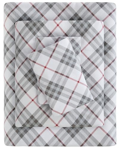 Sleep Philosophy True North by Cozy flanella caldo lenzuolo in cotone 100% – Novità stampa animali stelle carino ultra morbido set di biancheria da letto pieno plaid rosso 4 pezzi