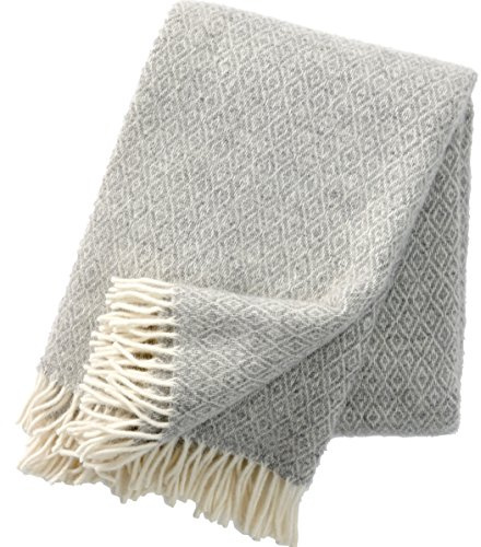 Stella KLIPPAN Creme-hellgraue Wolldecke Rautenmuster aus Lambswool, 130x200cm