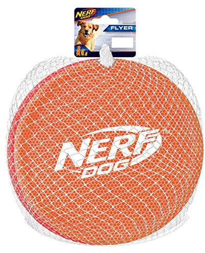 Nerf Dog Nylon Flyer Dog Toy, Flying Disc, Lightweight, Durable and Water Resistant, Great for Beach and Pool, 9 inch diameter, for Medium/Large Breeds, Two Pack, Orange and Red (8959)