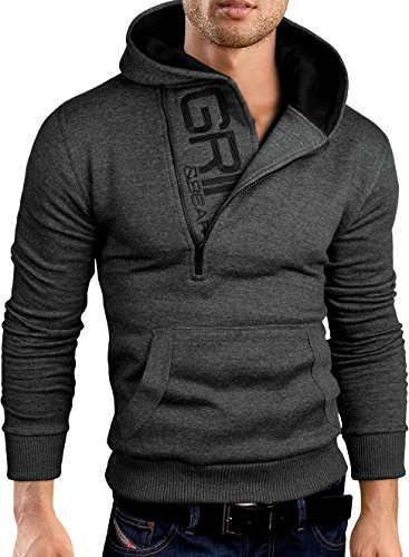 Grin&Bear Felpa con Cappuccio Uomo Slim Fit Sweatshirt Antracite-Nero L GEC401