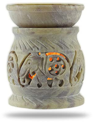 Budawi® Elegantes Räucherstövchen Räuchergefäß aus Speckstein inkl. Sieb - Handgefertigt mit filigranen Blumenmotiven