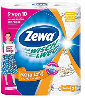 Zewa Wisch und Weg Riesen Küchenrollen Extra Lang, saugstarke Wischtücher, 1 x 2 Rollen (2 x 72 Blatt)