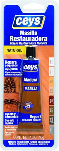 Ceys - Masilla restauradora madera natural - Repara pequeños agujeros - Lijable y barnizable - Color Madera - 40GR