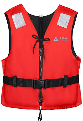 Leader International Schwimmhilfe Erwachsene, Festtoffweste ideal für den Wassersport, Auftriebshilfe bis zu 50N(Rot L: 70-90kg)