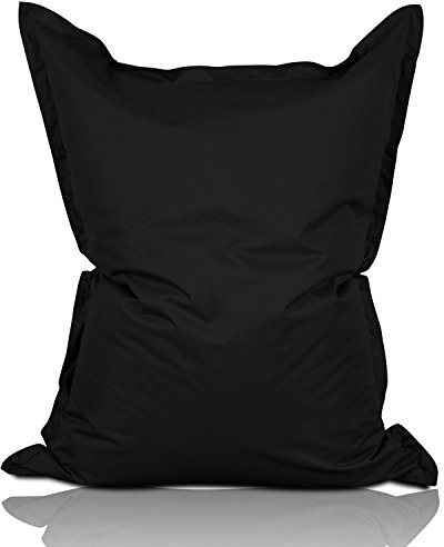 Lumaland Pouf géant de Luxe | Intérieur et extérieur XXL Pouf avec Housse Lavable | 140cm x 180cm | Grand Coussin d'assise | Sac intérieur Rechargeable incluant 380 litres de Billes EPS [Noir]