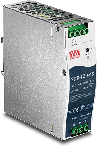 TRENDnet 120 W Single Output Industrial DIN-Rail Power Supply, Extreme -25 to 70 °C (-13 to 158 °F) Operating Temp, Power Supply 120W, DIN-Rail Mount, Overload Protection, Silver, TI-S12048