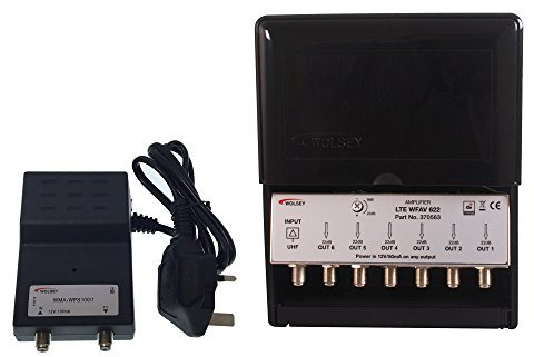 Wolsey WFAV 622 LTE 6 Way Variable Gain Masthead Amplifier with Power Supply Kit - Black