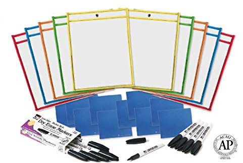 Charles Leonard wiederverwendbar, Dry Erase Pocket Class Pack, 10 Taschen/Marker/Tuch Radierer (29130)