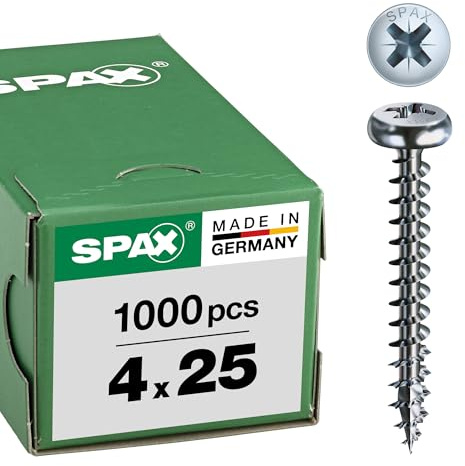 SPAX Vis universelle, 4 x 25 mm, 1000 pièces, Tête centrante, Tête ronde, Cruciforme Z2, 4CUT, WIROX - 0231010400255