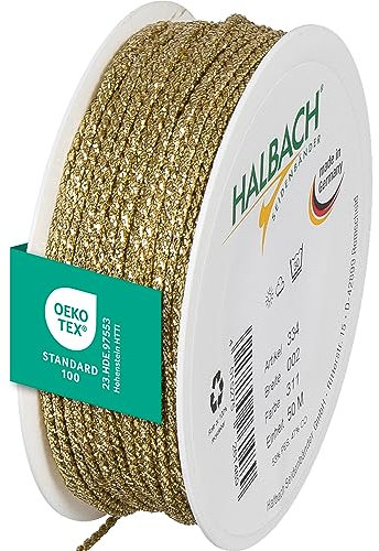 Halbach Seidenbänder Cordoncino oro di alta qualità, larghezza: 2 mm, lunghezza: 50 m, cordoncino per decorazioni, filo d'oro per fai da te e confezioni regalo, colore: oro