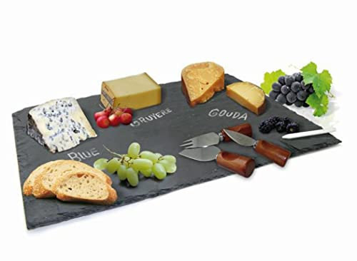 Nerthus FIH 014 - Planche ardoise de 30 cm pour fromages, avec ustensiles, couleur : noir et gris