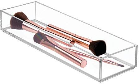 iDesign 40910 Makeup Organiser Tray, Small Plastic Drawer Organiser for Cosmetics, Makeup and Accessories, Practical Storage Box for Dressing Table, Drawers or Bathroom, Clear, M: 10 cm x 30.5 cm